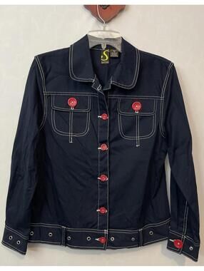 Sportelle Womens Dark Blue Button-Up Medium Western Style Cotton Blouse! A6527